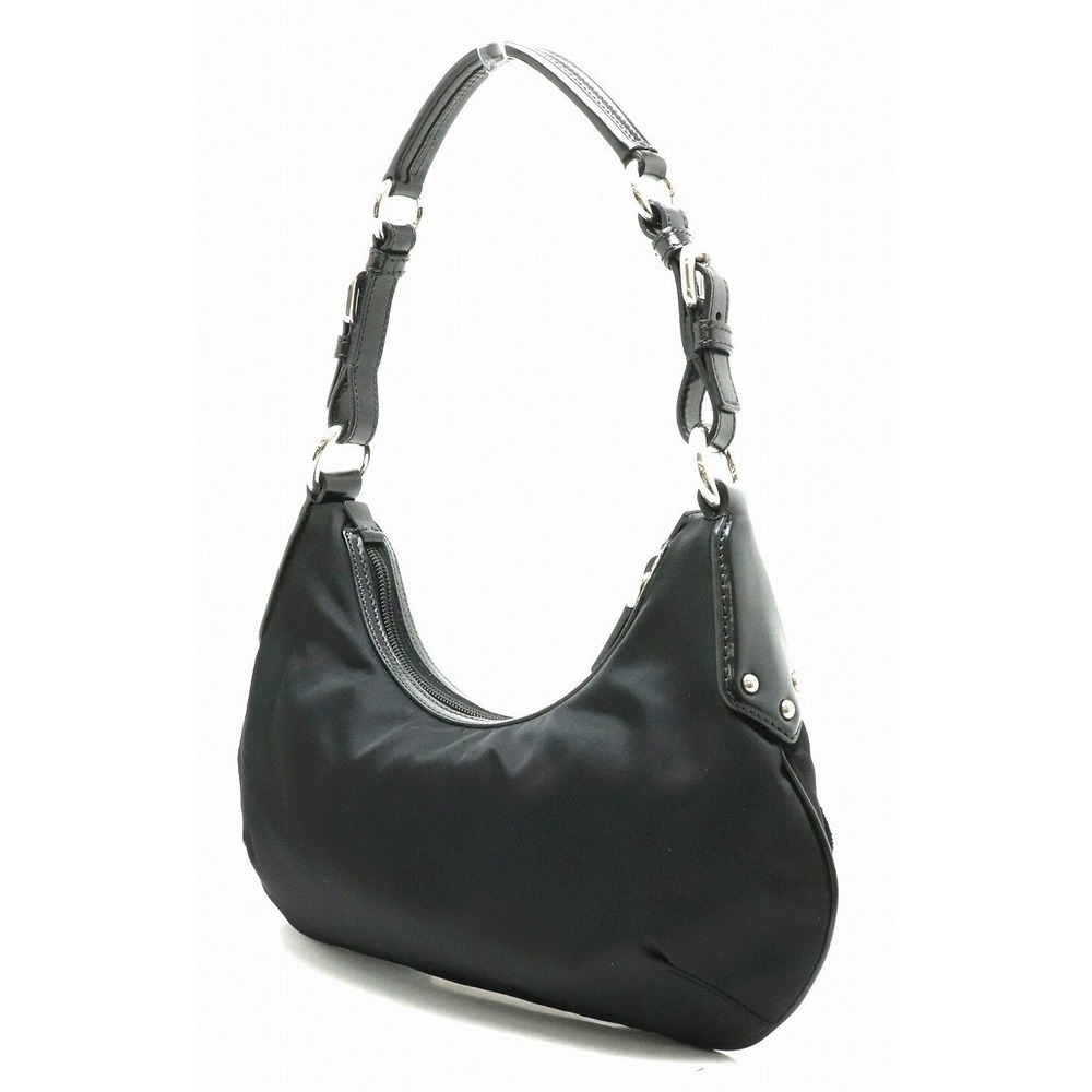 Prada Leather Patchwork Nylon Handbag Shoulder Bl… - image 1